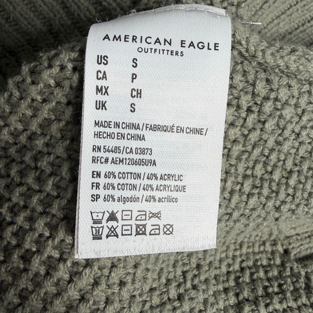 American Eagle Olive Green Henley Sweater Knit Size Small Granola Girl - Picture 7 of 7